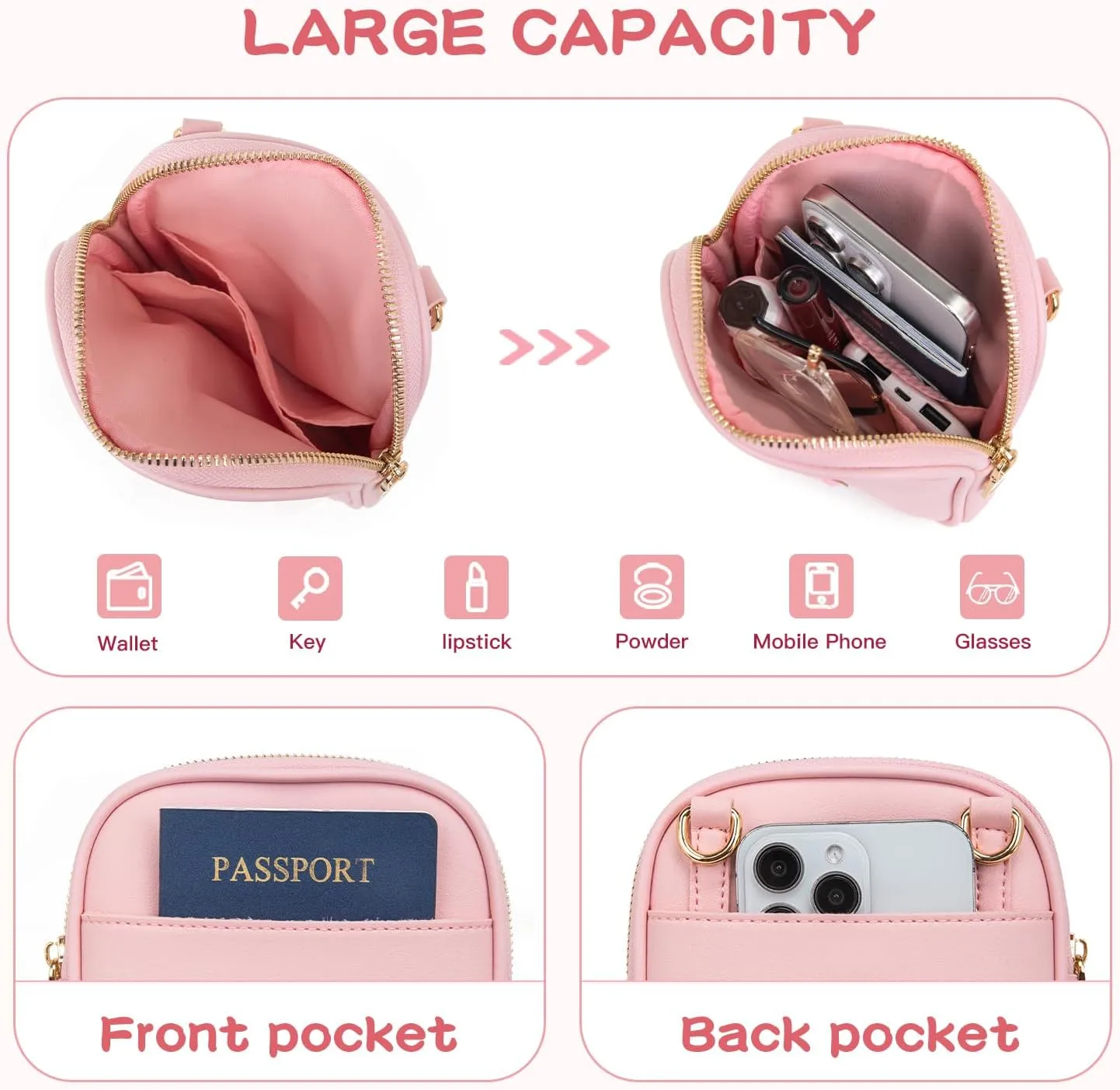 Toddler Purse Initial Crossbody Bags for Girls 3 Pockets PU Leather Cross Body Bag Crossbody Purse Handbag Personalized Preppy Teen Girl Gifts Trendy Stuff (Light Pink B)