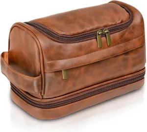 Toiletry Bag for Men, Leather Travel Bag, Waterproof Dopp Kit, Gifts for Him, Boyfriend, Groomsmen, Dad, Traveler, Boys, Grandpa