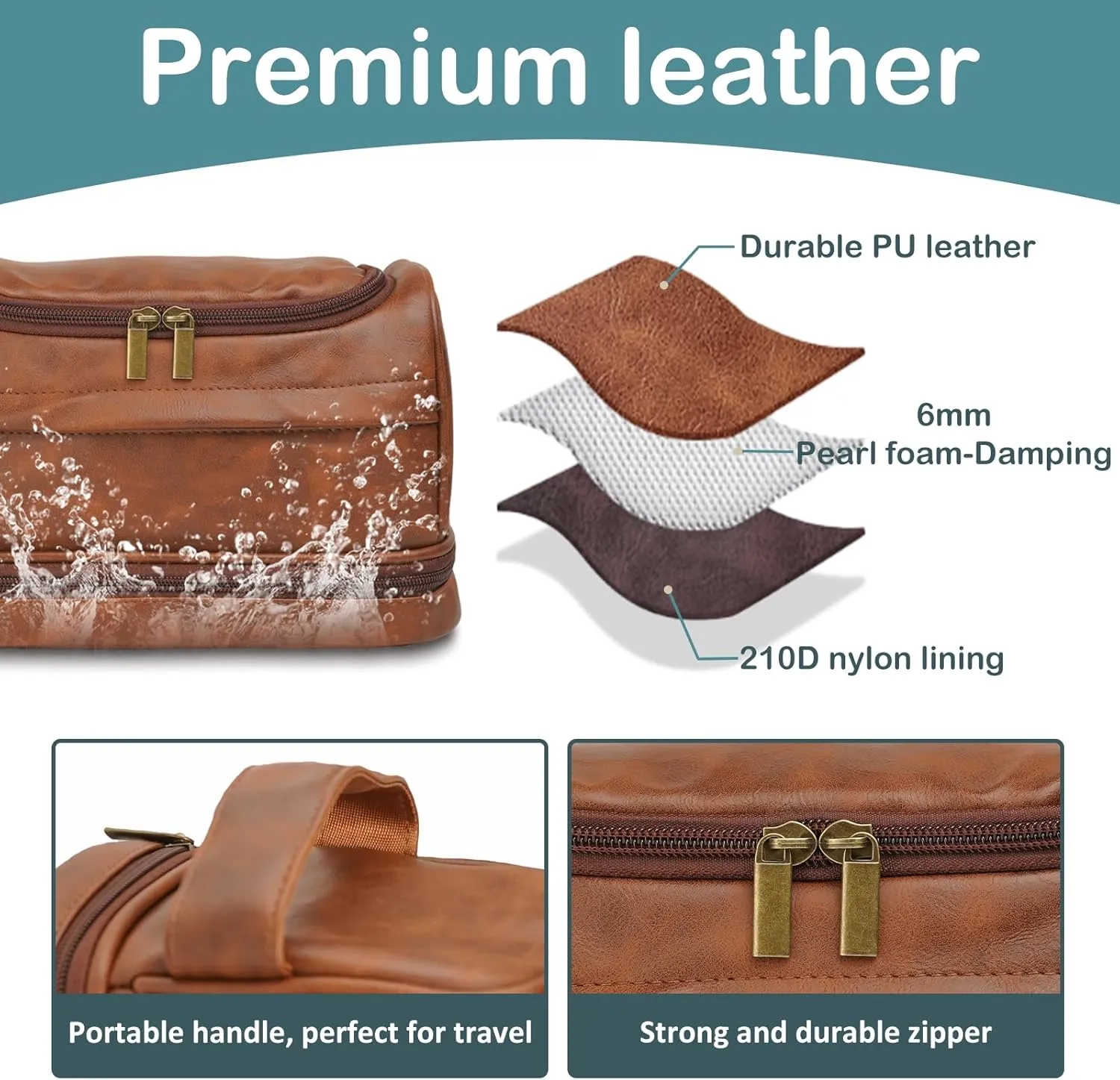 Toiletry Bag for Men, Leather Travel Bag, Waterproof Dopp Kit, Gifts for Him, Boyfriend, Groomsmen, Dad, Traveler, Boys, Grandpa