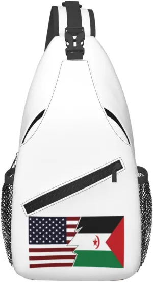 Torn Style American And The Sahrawi Arab Democratic Republic Flags Crossbody Bags For Women Men Chest Backpack Gym Shoulder Bag Travel Outdoor Sports Casual Crossbody Bags