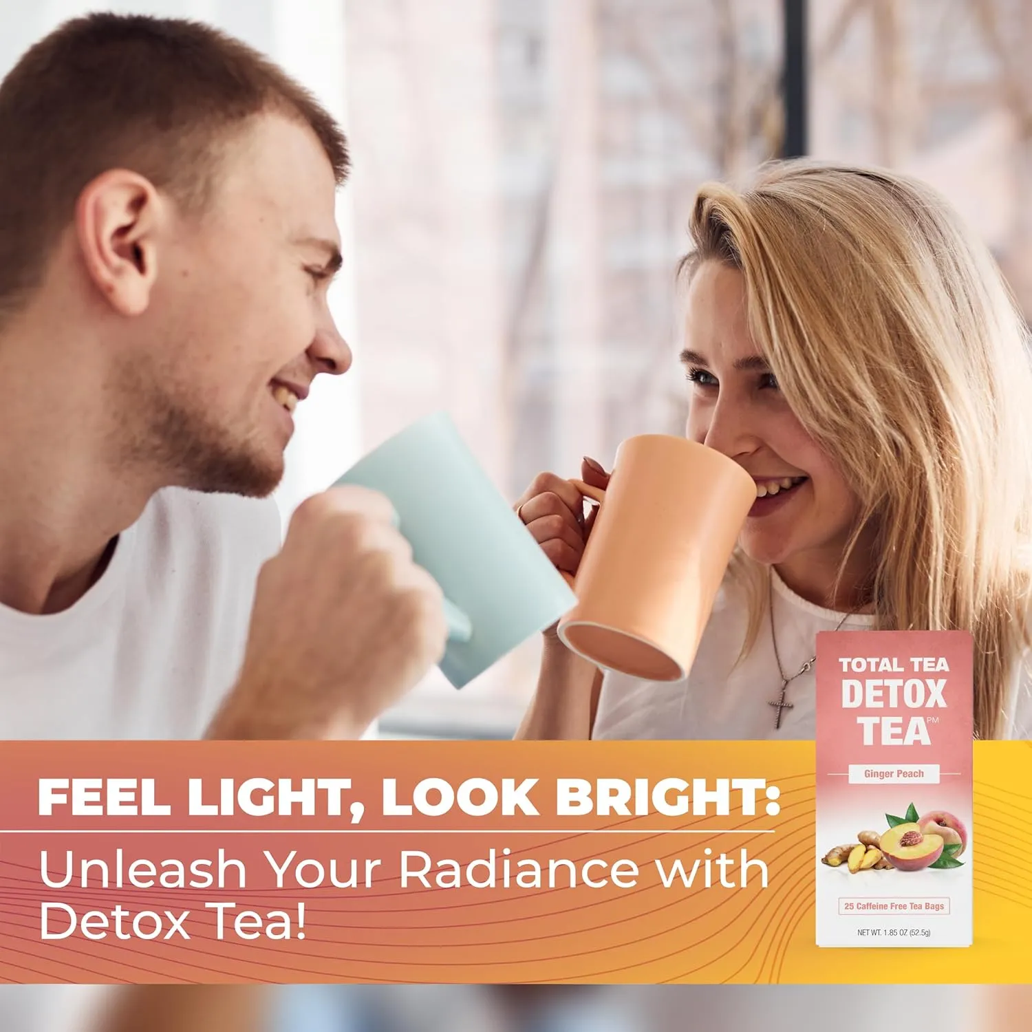 Total Tea SIimming Detox Caffeine Free - 25 Day Detox - Herbal SIim Tea with Chamomile, Hibiscus Tea & Ginger Root for Colon Cleanse – Natural Herbal Ginger & Peach for Digestive Health (25-Pack, Ginger & Peach)