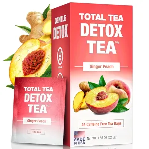 Total Tea SIimming Detox Caffeine Free - 25 Day Detox - Herbal SIim Tea with Chamomile, Hibiscus Tea & Ginger Root for Colon Cleanse – Natural Herbal Ginger & Peach for Digestive Health (25-Pack, Ginger & Peach)