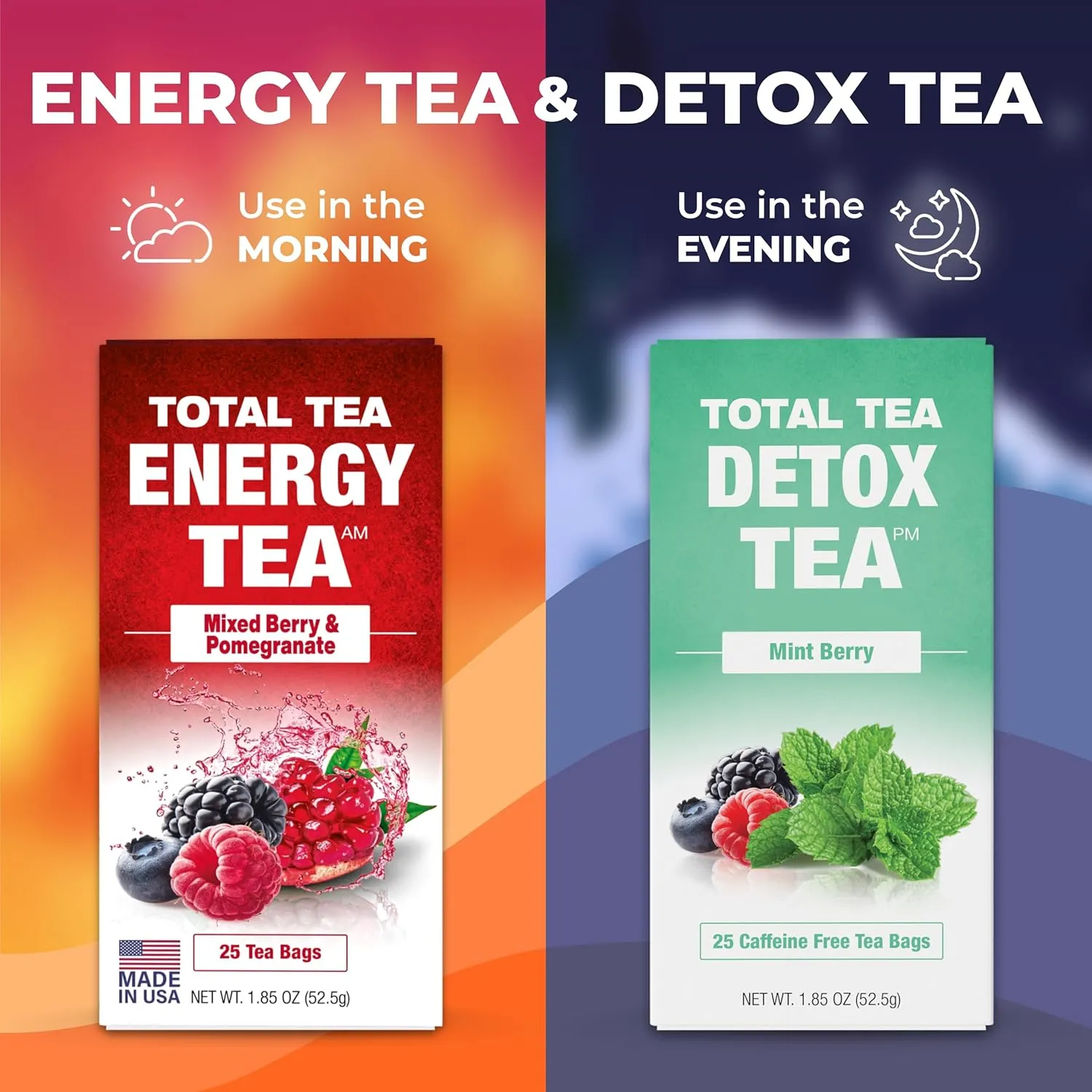 Total Tea Slimming Detox Tea for a Healthy Weight Support - Caffeine Free - Herbal Tea with Chamomile, Hibiscus, Ginger Root for Colon Cleanse - Natural Mint Tea for Digestive Health (25-Pack Mint)