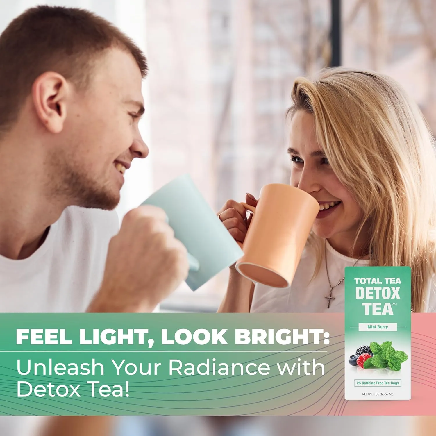 Total Tea Slimming Detox Tea for a Healthy Weight Support - Caffeine Free - Herbal Tea with Chamomile, Hibiscus, Ginger Root for Colon Cleanse - Natural Mint Tea for Digestive Health (25-Pack Mint)