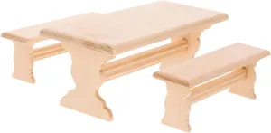 Totority 1set Mini Wooden Table Bench Set Dollhouse Furniture Model Compact Portable Miniature Bench and Table for Dollhouse Decoration and Playtime