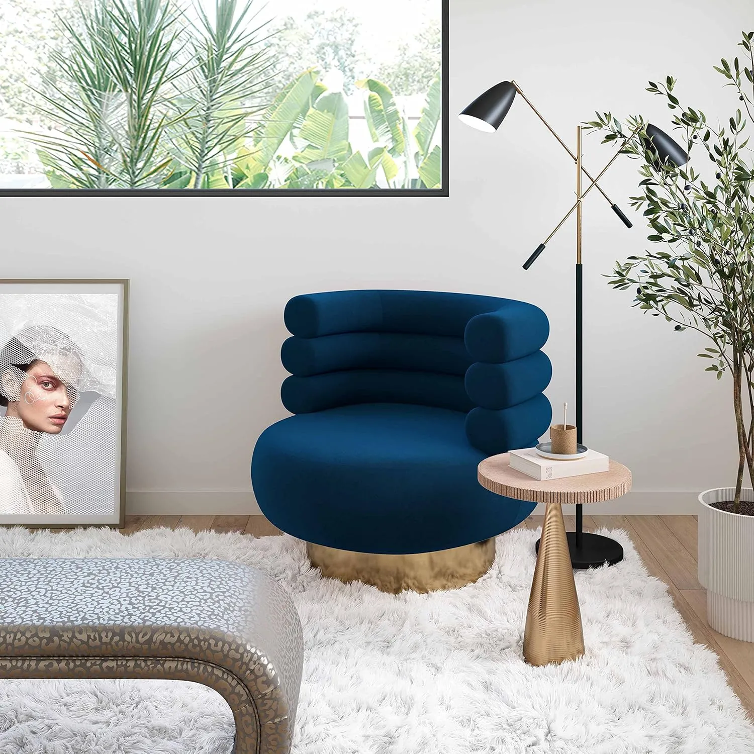 Tov Furniture Naomi Upholstered Velvet 360 Degree Swivel Chair (Navy)
