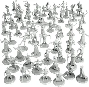 Townsfolk Mini Fantasy Figures Set- 64 Non Player Character NPC Miniatures - 1" Hex Nobility, Merchants, and More - Compatible with DND Dungeons Dragons, Pathfinder, RPG Tabletop-Games