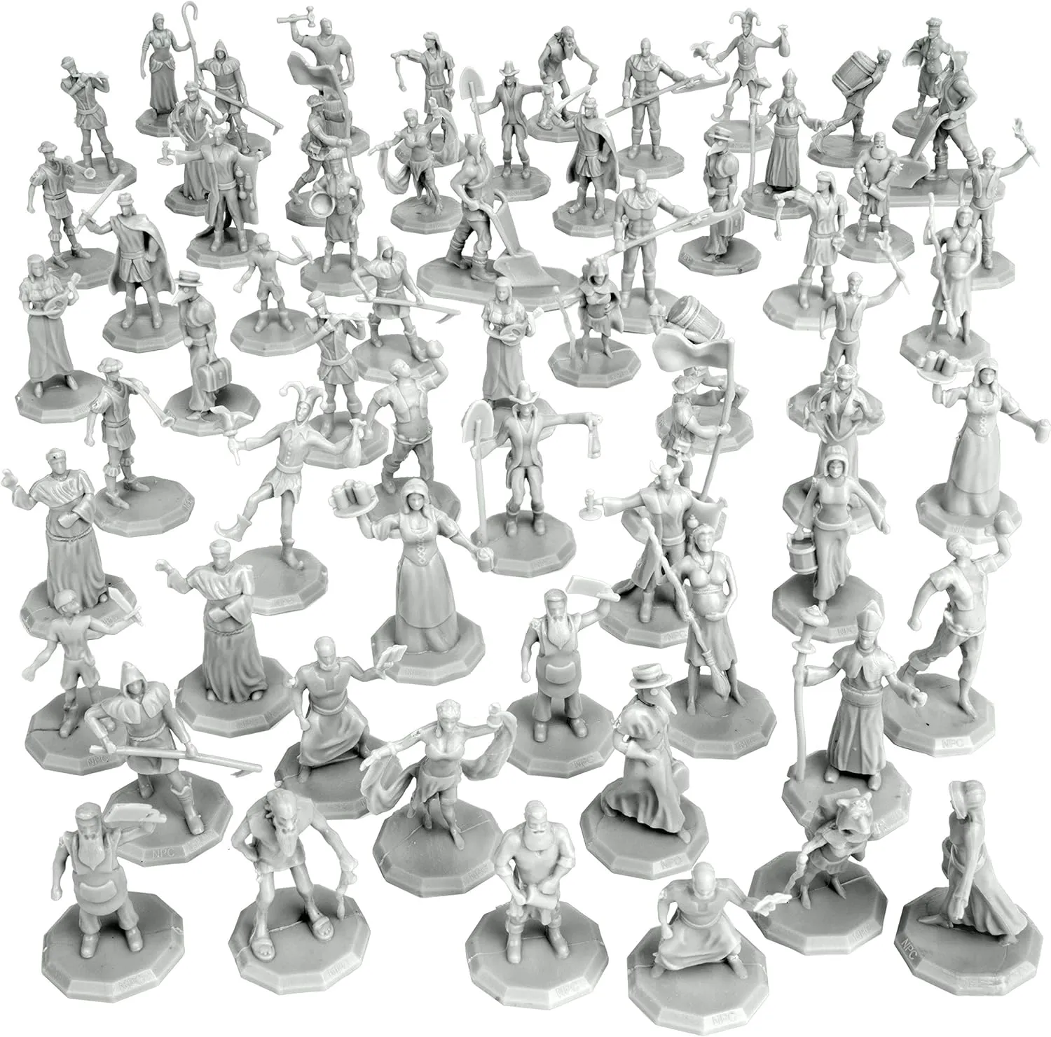 Townsfolk Mini Fantasy Figures Set- 64 Non Player Character NPC Miniatures - 1" Hex Nobility, Merchants, and More - Compatible with DND Dungeons Dragons, Pathfinder, RPG Tabletop-Games