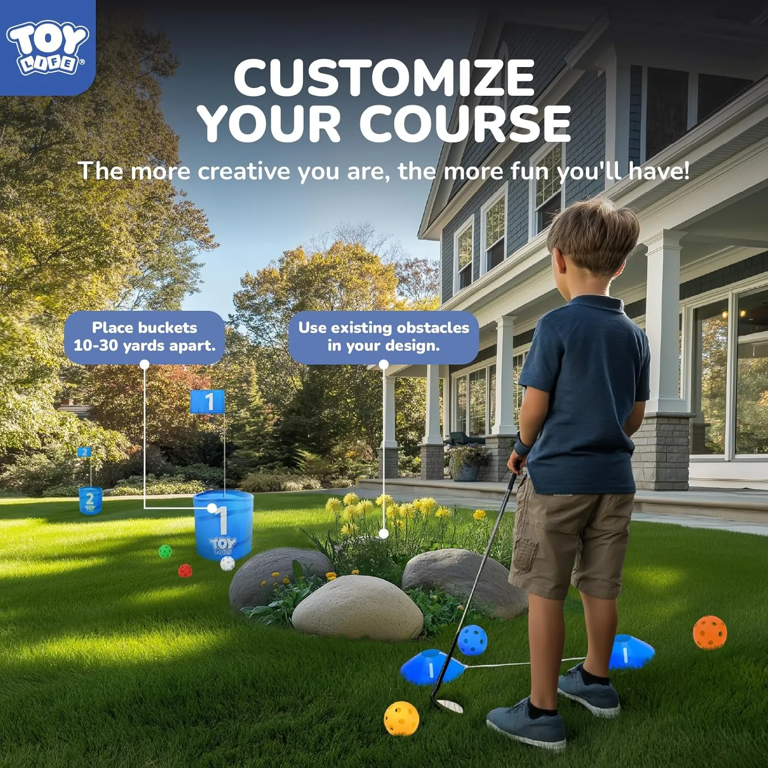 TOY Life Golf Game Set, Backyard Golf Bucket Game for Adults Family Kids, 9 Holes Golf Game Club with Balls and Flag, Outdoor Indoor Backyard Golf Game for Beach, Yard, Camping and Lawn