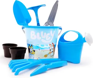 Toyland® 9 Piece Bluey Garden Set - Bucket, Watering Can, 2 Flower Pots and 6 Garden Tools Included - Outdoor Garden Toys