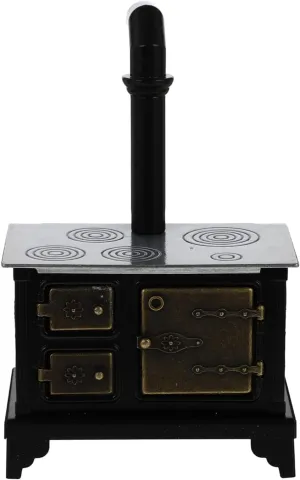 Toyvian Miniature Dollhouse Kitchen Accessories Cast Iron Long Chimney Model Miniature Furniture Old Range Cooker Stove Dollhouse Kitchen Furniture and Accessories 15. 5x10cm