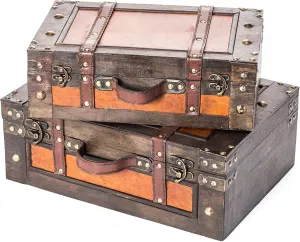 Trademark Innovations Vintage Style Wood Decorative Suitcases - (Set of 2)