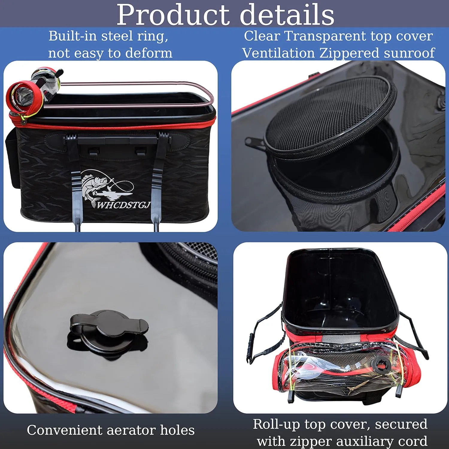 Transparent Top Cover Fishing Bucket, Foldable Fish Bait Bucket, Multifunctional Minnow Bucket, Live Fish Container, Fish Protection Bucket, Outdoor Camping Fishing Bag. (Black, 6 Gallon)