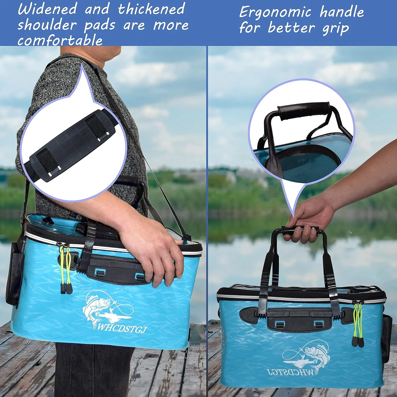 Transparent Top Cover Fishing Bucket, Foldable Fish Bait Bucket, Multifunctional Minnow Bucket, Live Fish Container, Fish Protection Bucket, Outdoor Camping Fishing Bag. (Blue, 6 Gallon)