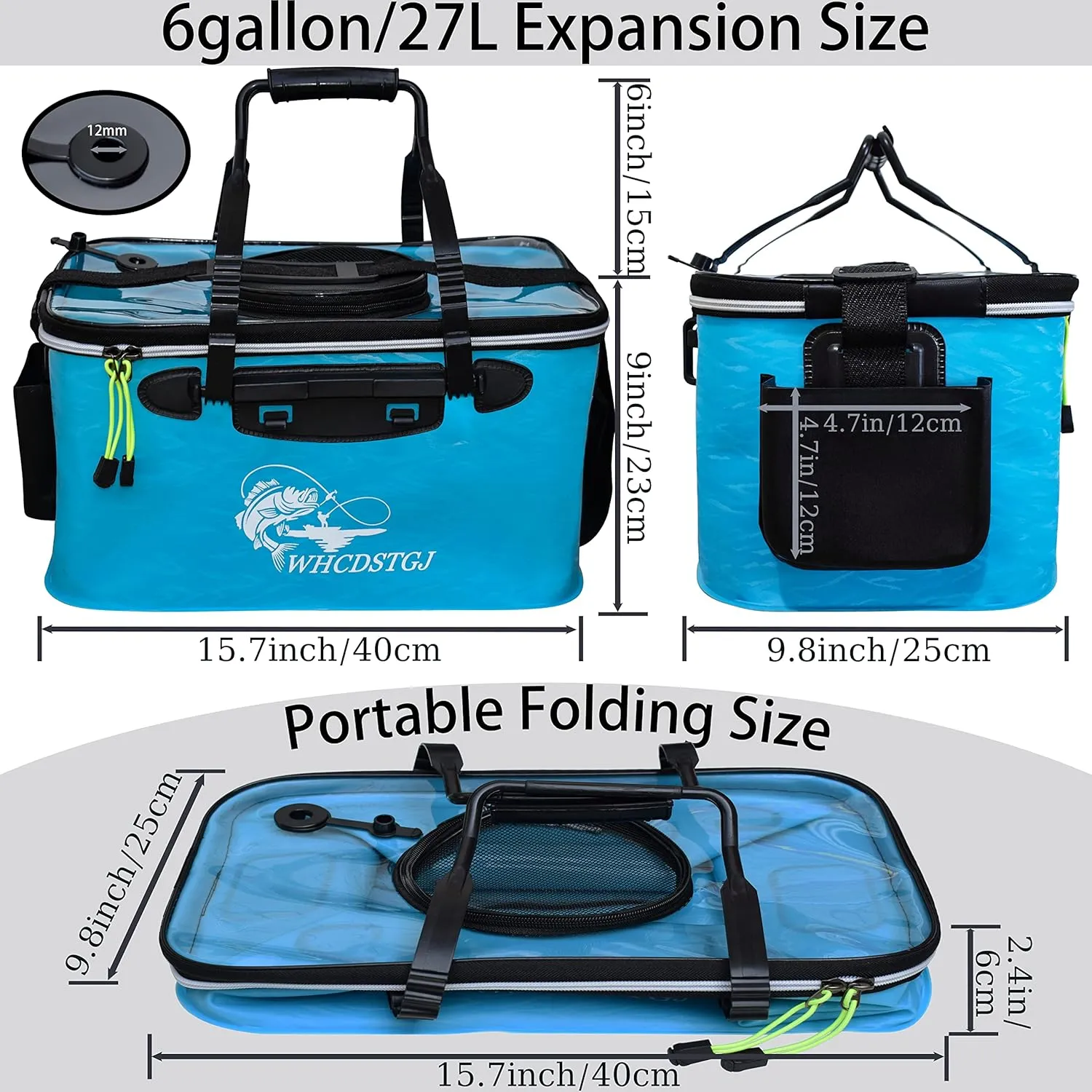 Transparent Top Cover Fishing Bucket, Foldable Fish Bait Bucket, Multifunctional Minnow Bucket, Live Fish Container, Fish Protection Bucket, Outdoor Camping Fishing Bag. (Blue, 6 Gallon)