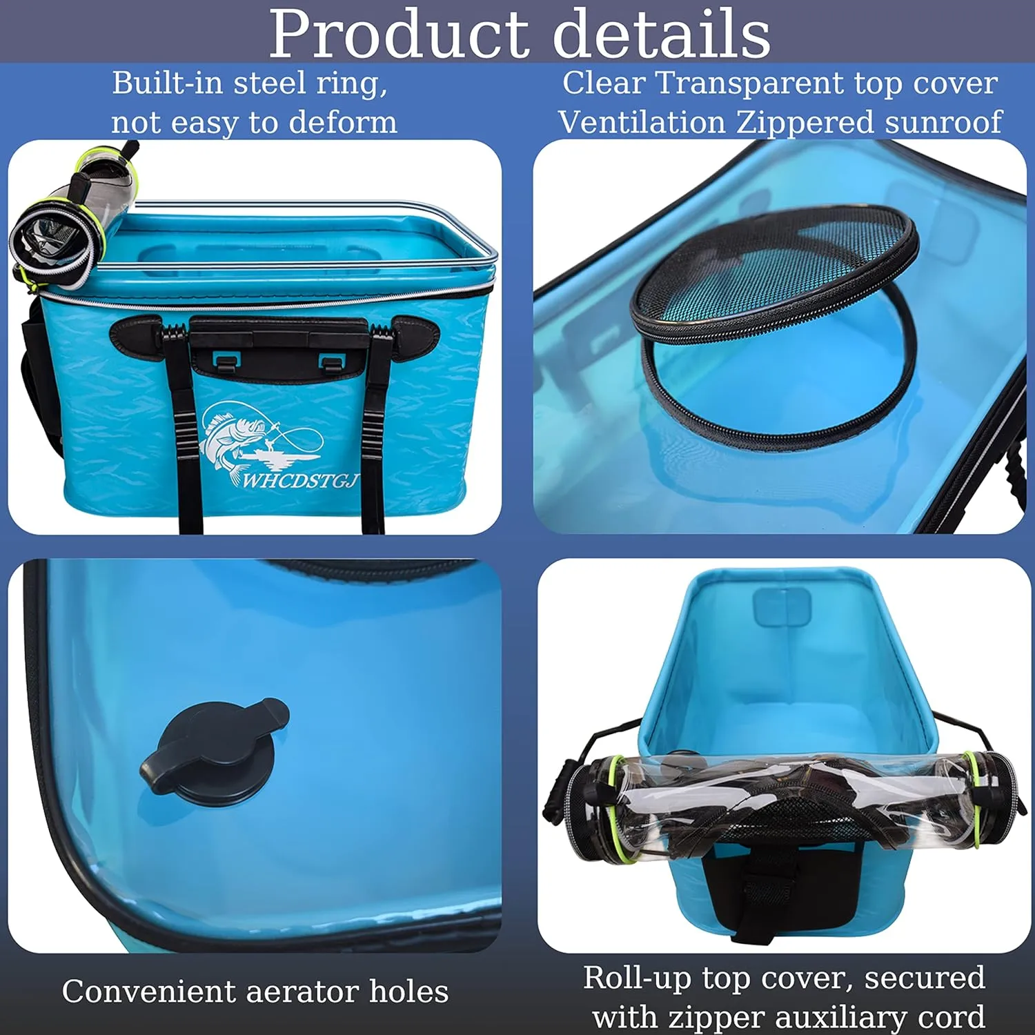 Transparent Top Cover Fishing Bucket, Foldable Fish Bait Bucket, Multifunctional Minnow Bucket, Live Fish Container, Fish Protection Bucket, Outdoor Camping Fishing Bag. (Blue, 6 Gallon)