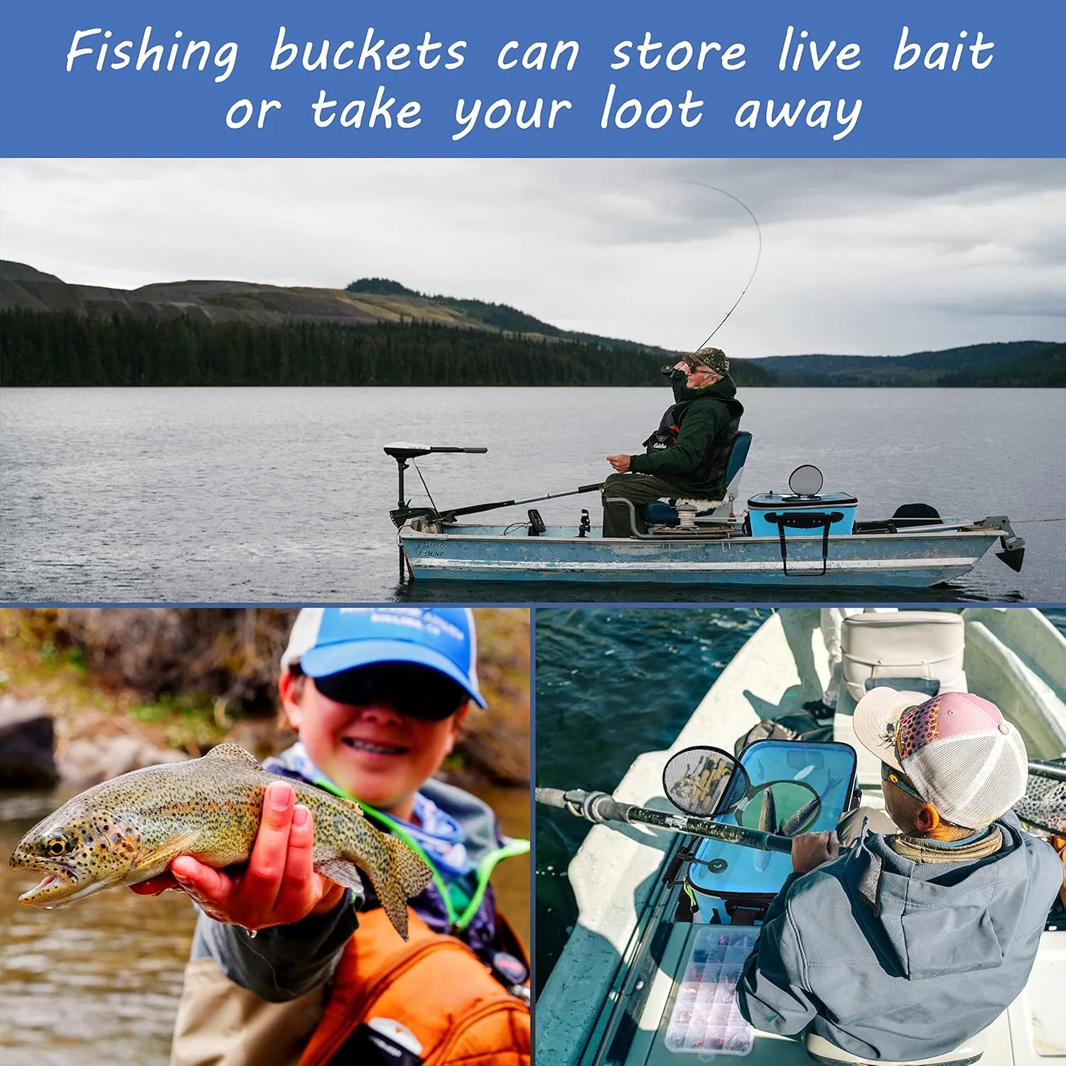 Transparent Top Cover Fishing Bucket, Foldable Fish Bait Bucket, Multifunctional Minnow Bucket, Live Fish Container, Fish Protection Bucket, Outdoor Camping Fishing Bag. (Blue, 6 Gallon)