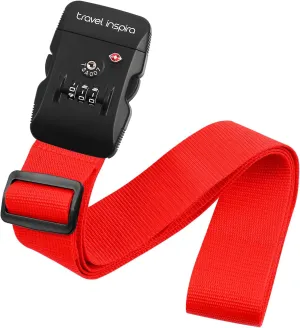 Travel Inspira Luggage Strap with TSA Combination Lock - Adjustable, Easy to Use, Protect Your Luggage, Red