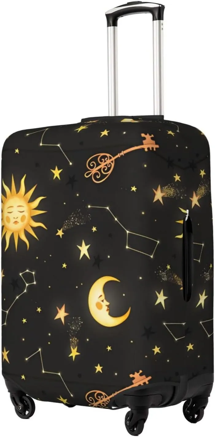 Travel Luggage Cover Elastic Wash Stretch Boho Sun Moon Stars Constellations Suitcase Protector Bag,Anti-Scratch Dust-Proof With Zipper Closure Baggage Covers For Wheeled Suitcase Kid Adult