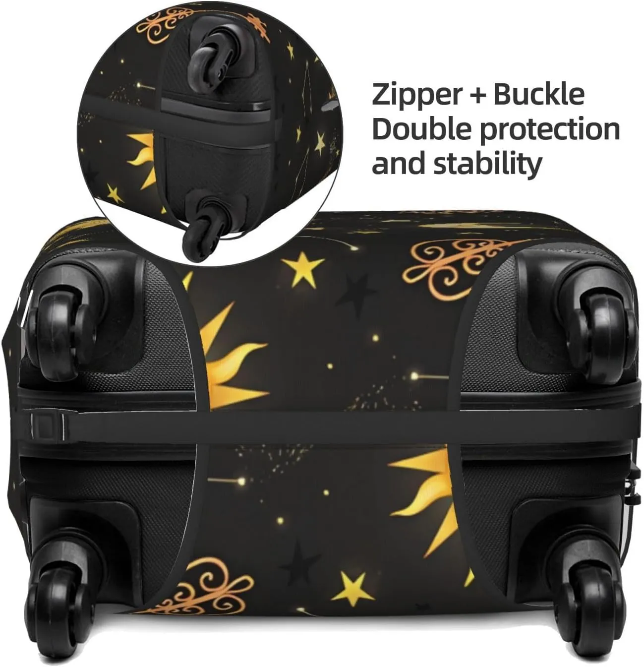 Travel Luggage Cover Elastic Wash Stretch Boho Sun Moon Stars Constellations Suitcase Protector Bag,Anti-Scratch Dust-Proof With Zipper Closure Baggage Covers For Wheeled Suitcase Kid Adult