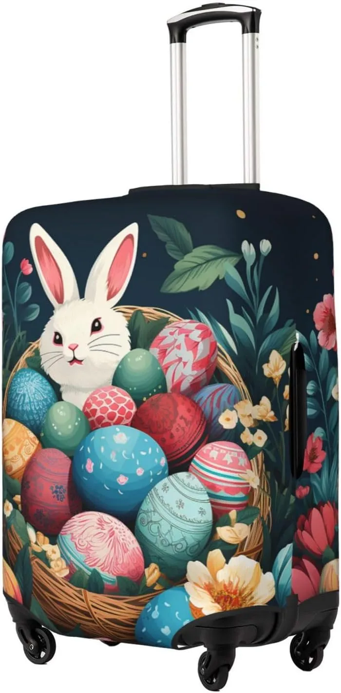 Travel Luggage Cover Elastic Washable Suitcase Cover Fashion Scratch-Resistant Baggage Covers Basket and Easter Eggs Suitcase Protector Fit 18-32 Inch Luggage