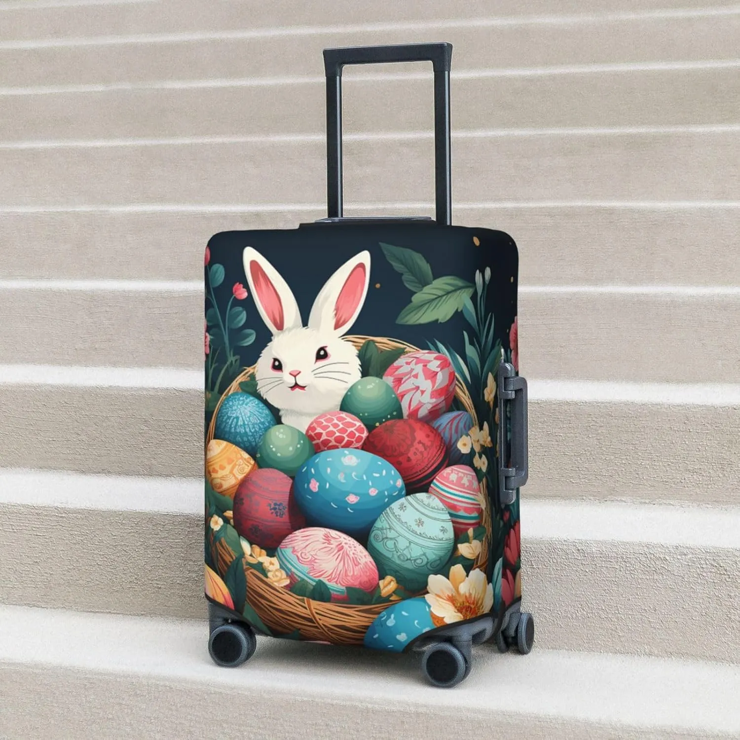 Travel Luggage Cover Elastic Washable Suitcase Cover Fashion Scratch-Resistant Baggage Covers Basket and Easter Eggs Suitcase Protector Fit 18-32 Inch Luggage