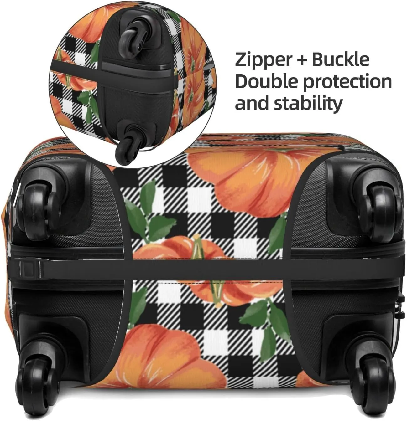 Travel Luggage Cover Suitcase Elastic Washable Autumn Pumpkins Checkered Suitcase Protector Bag,Anti-Scratch Double-Sided Baggage Covers,Large