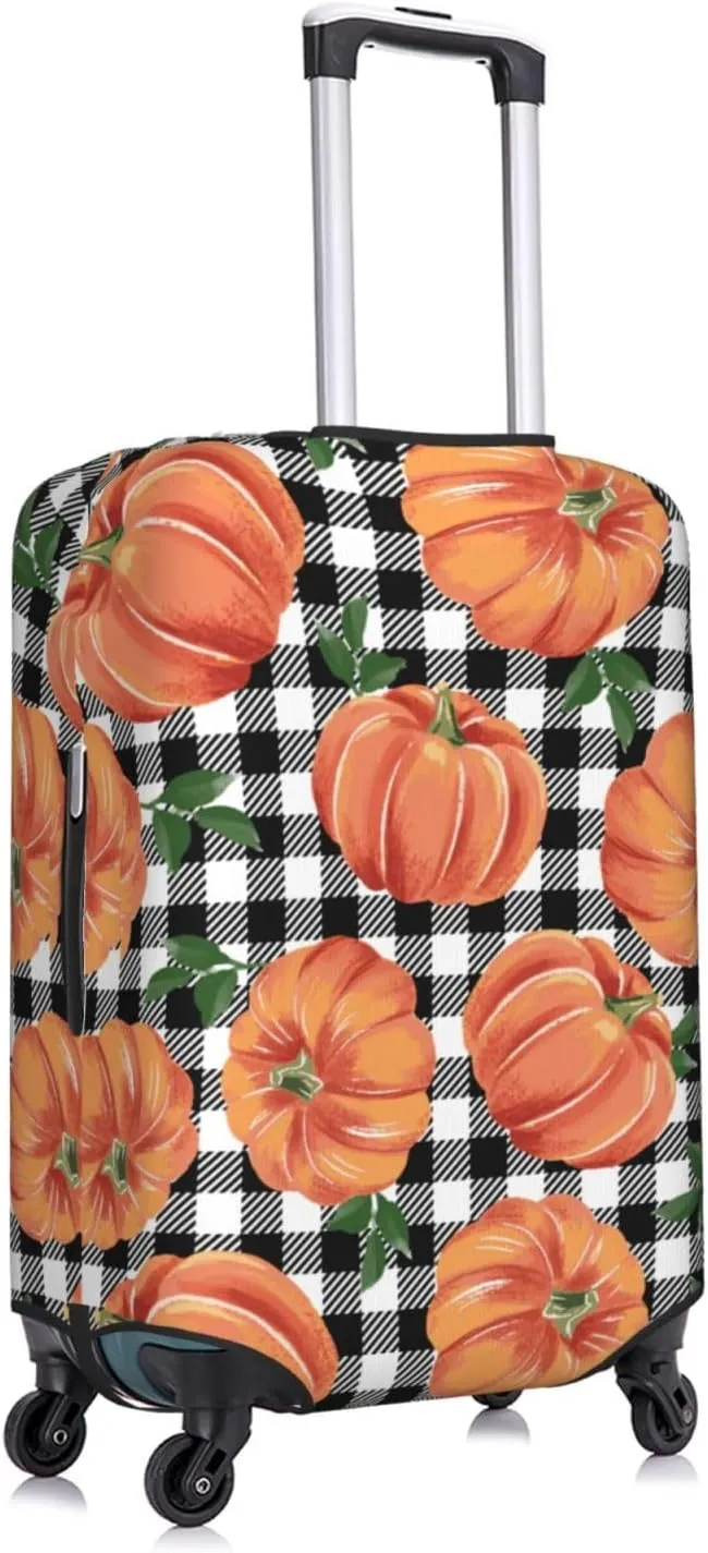 Travel Luggage Cover Suitcase Elastic Washable Autumn Pumpkins Checkered Suitcase Protector Bag,Anti-Scratch Double-Sided Baggage Covers,Large