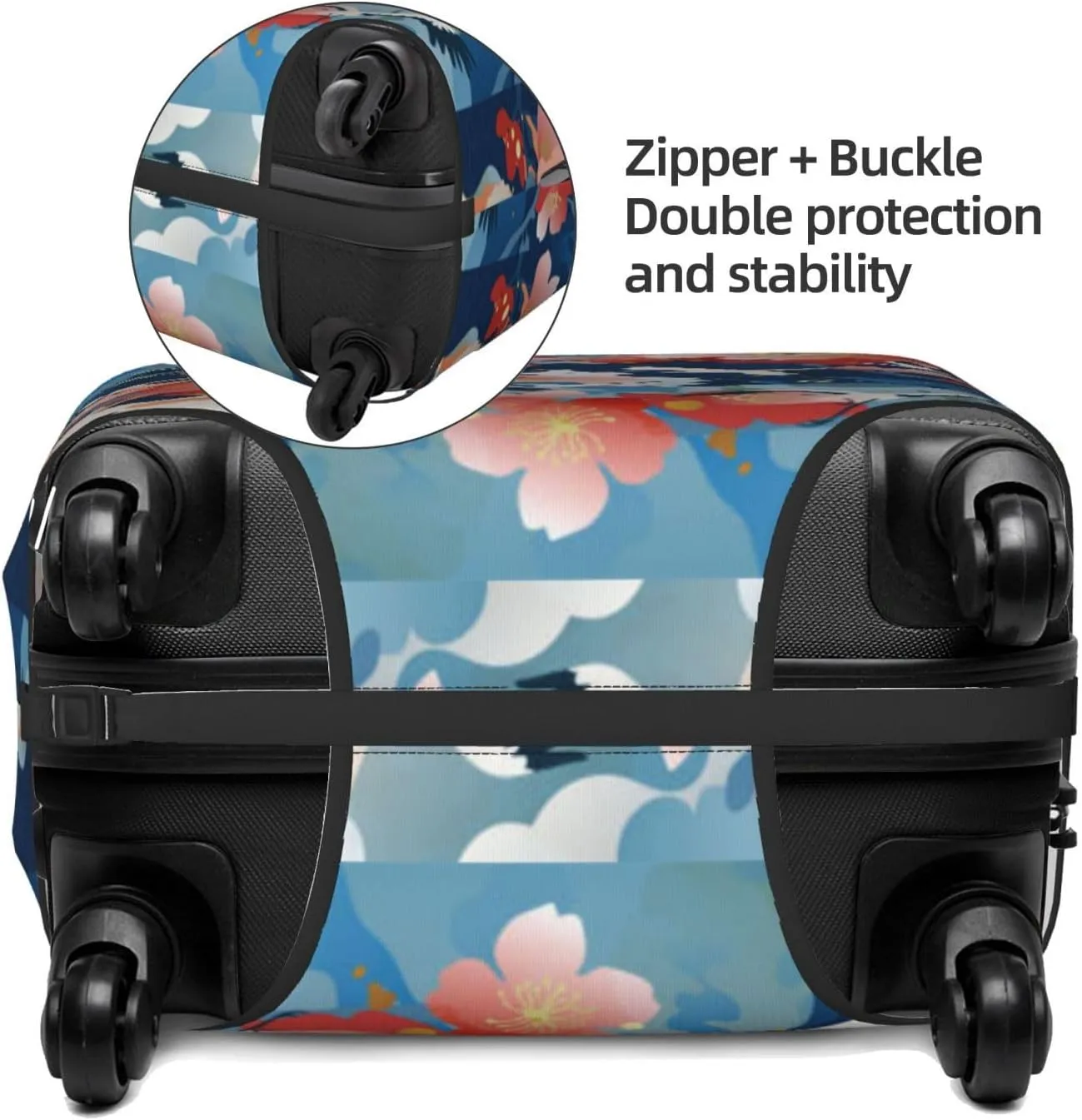 Travel Luggage Cover Suitcase Elastic Washable Chinese Crane Bird Peach Flower Blossom Suitcase Protector Bag,Dust-Proof Double-Sided Baggage Covers,X-Large