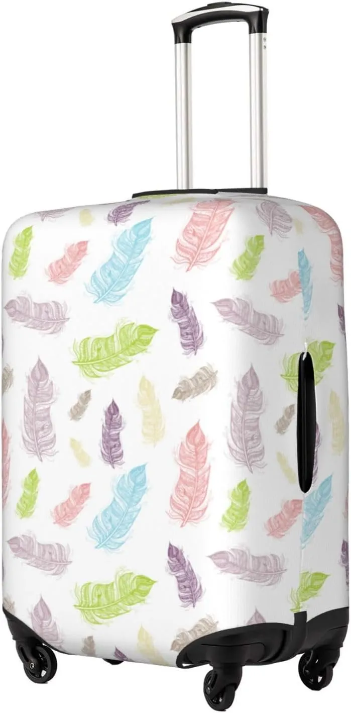 Travel Luggage Cover Suitcase Elastic Washable Colorful Feathers Suitcase Protector Bag,Anti-Scratch Double-Sided Baggage Covers,Medium