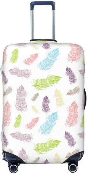 Travel Luggage Cover Suitcase Elastic Washable Colorful Feathers Suitcase Protector Bag,Anti-Scratch Double-Sided Baggage Covers,Medium