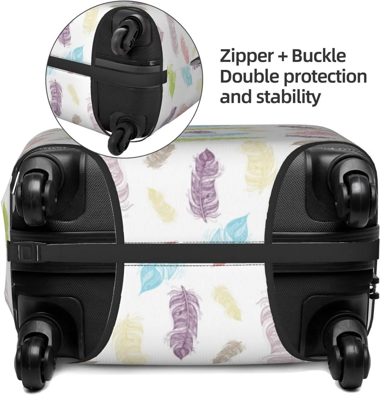 Travel Luggage Cover Suitcase Elastic Washable Colorful Feathers Suitcase Protector Bag,Anti-Scratch Double-Sided Baggage Covers,Medium