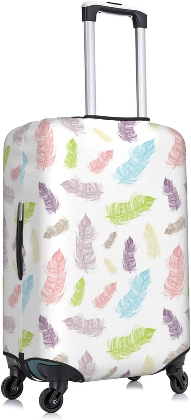 Travel Luggage Cover Suitcase Elastic Washable Colorful Feathers Suitcase Protector Bag,Anti-Scratch Double-Sided Baggage Covers,Medium