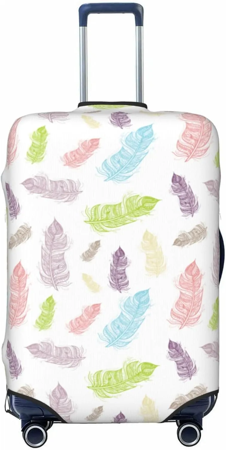 Travel Luggage Cover Suitcase Elastic Washable Colorful Feathers Suitcase Protector Bag,Anti-Scratch Double-Sided Baggage Covers,Medium