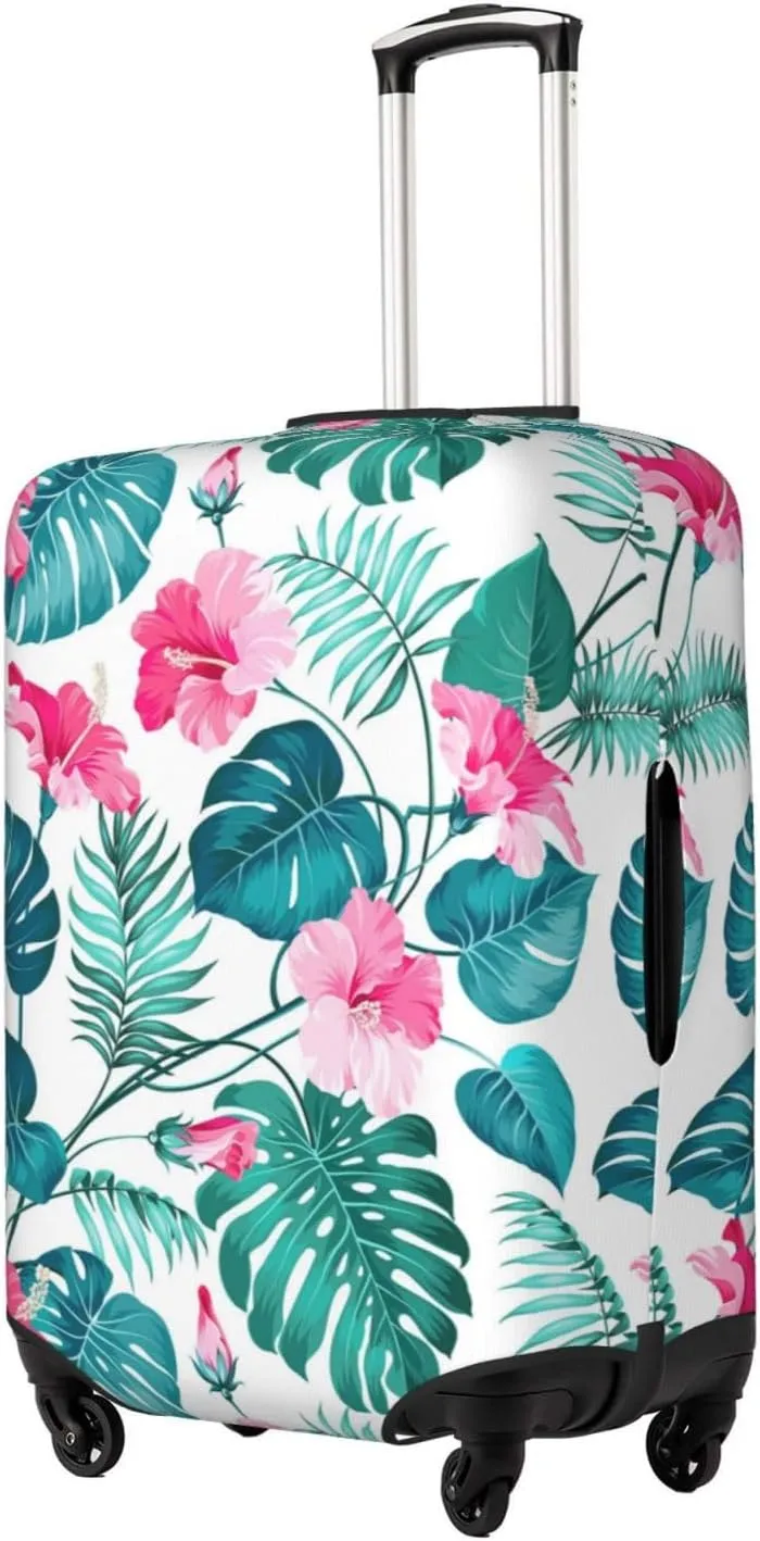 Travel Luggage Cover Suitcase Elastic Washable Cute Boho Tropical Flowers Leaves Suitcase Protector Bag,Anti-Scratch With Zipper Closure Baggage Covers,Medium