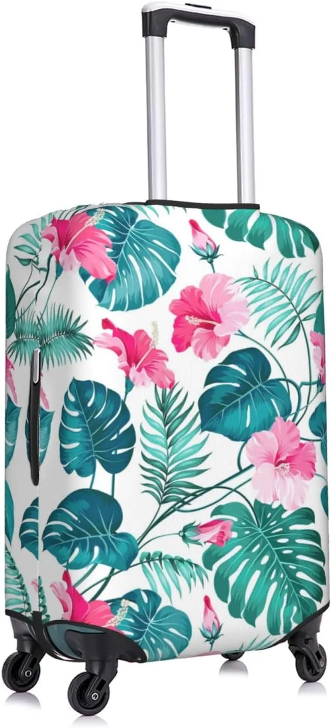 Travel Luggage Cover Suitcase Elastic Washable Cute Boho Tropical Flowers Leaves Suitcase Protector Bag,Anti-Scratch With Zipper Closure Baggage Covers,Medium