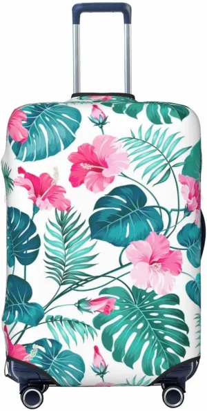 Travel Luggage Cover Suitcase Elastic Washable Cute Boho Tropical Flowers Leaves Suitcase Protector Bag,Anti-Scratch With Zipper Closure Baggage Covers,Medium