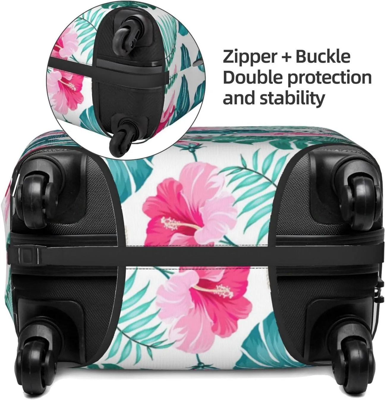 Travel Luggage Cover Suitcase Elastic Washable Cute Boho Tropical Flowers Leaves Suitcase Protector Bag,Anti-Scratch With Zipper Closure Baggage Covers,Medium