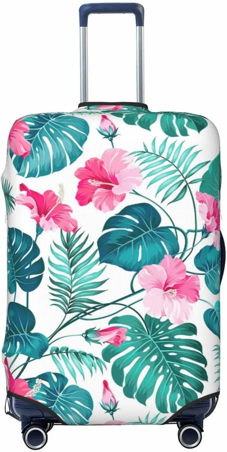 Travel Luggage Cover Suitcase Elastic Washable Cute Boho Tropical Flowers Leaves Suitcase Protector Bag,Anti-Scratch With Zipper Closure Baggage Covers,Medium