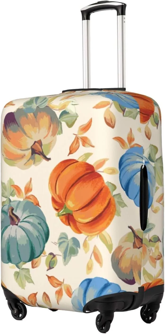 Travel Luggage Cover Suitcase Elastic Washable Fall Pumpkins Autumn Leaves Suitcase Protector Bag,Dust-Proof With Zipper Closure Baggage Covers,X-Large