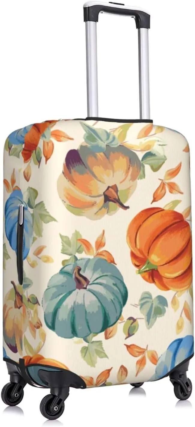 Travel Luggage Cover Suitcase Elastic Washable Fall Pumpkins Autumn Leaves Suitcase Protector Bag,Dust-Proof With Zipper Closure Baggage Covers,X-Large
