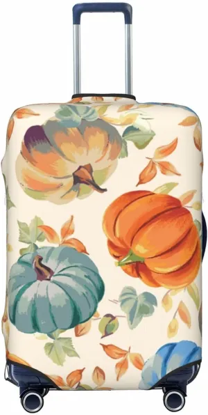 Travel Luggage Cover Suitcase Elastic Washable Fall Pumpkins Autumn Leaves Suitcase Protector Bag,Dust-Proof With Zipper Closure Baggage Covers,X-Large