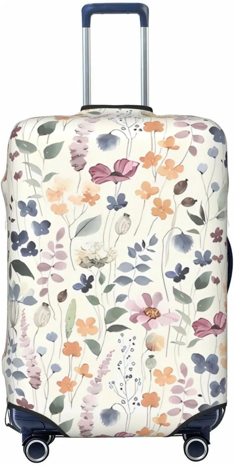 Travel Luggage Cover Suitcase Elastic Washable Garden Flowers Leaves Watercolor Floral Suitcase Protector Bag,Anti-Scratch Double-Sided Baggage Covers,X-Large