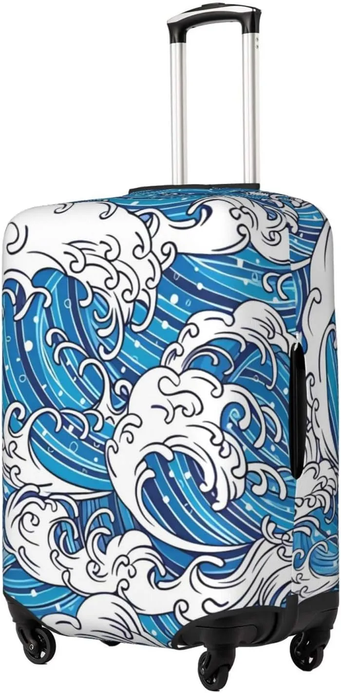 Travel Luggage Cover Suitcase Elastic Washable Japanese Wave Suitcase Protector Bag,Anti-Scratch Double-Sided Baggage Covers,Medium
