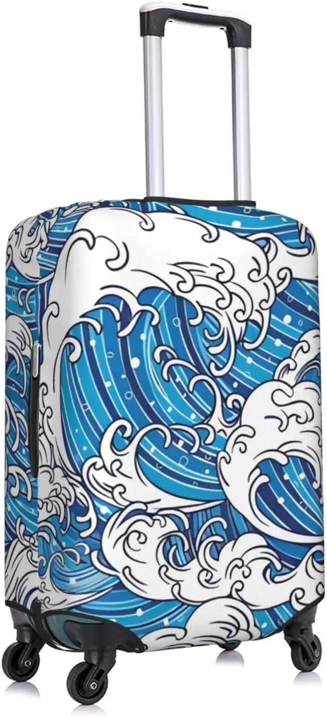 Travel Luggage Cover Suitcase Elastic Washable Japanese Wave Suitcase Protector Bag,Anti-Scratch Double-Sided Baggage Covers,Medium