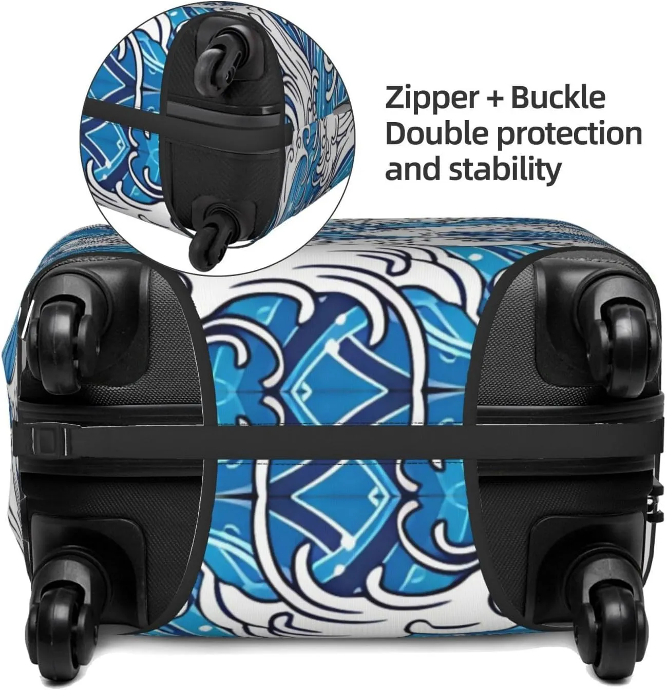 Travel Luggage Cover Suitcase Elastic Washable Japanese Wave Suitcase Protector Bag,Anti-Scratch Double-Sided Baggage Covers,Medium