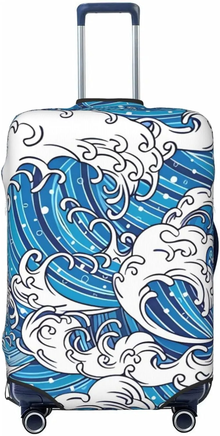 Travel Luggage Cover Suitcase Elastic Washable Japanese Wave Suitcase Protector Bag,Anti-Scratch Double-Sided Baggage Covers,Medium