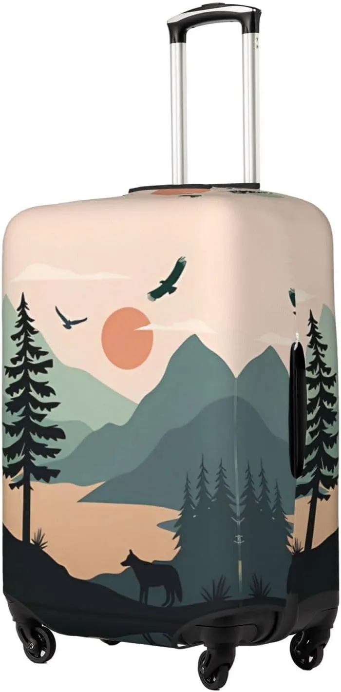 Travel Luggage Cover Suitcase Elastic Washable Mountain Sunset Suitcase Protector Bag,Spandex Double-Sided Baggage Covers,Medium