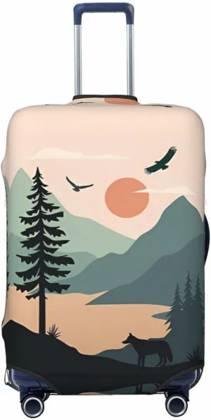 Travel Luggage Cover Suitcase Elastic Washable Mountain Sunset Suitcase Protector Bag,Spandex Double-Sided Baggage Covers,Medium