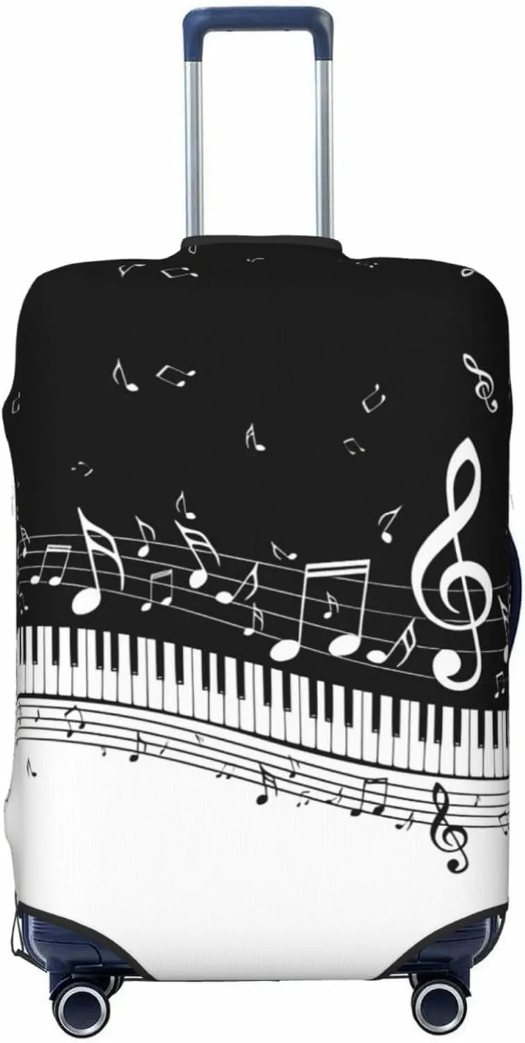 Travel Luggage Cover Suitcase Elastic Washable Piano Keys Musical Notes Suitcase Protector Bag,Spandex Double-Sided Baggage Covers For Kid Adult,Medium